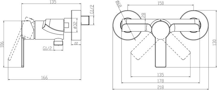 Actual product image Villeroy & Boch V&B Single-lever shower mixer ARCHITECTURA wall-mounted, 218x130x137mm chrome