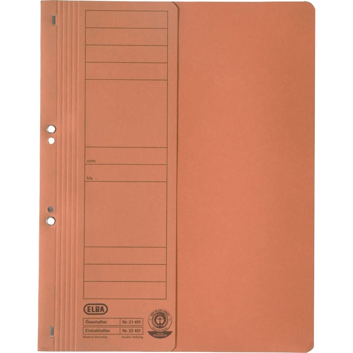 Elba, Mappe, Ösenhefter aus Karton, orange, kaufmännische Heftung halber Vorderdeckel, gepackt zu 50 Stück (A4, 50 x)