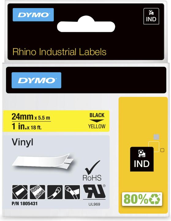 Produktbild Dymo Rhino 24mm schwarz auf gelb Vinyl (2.40 cm, Gelb)