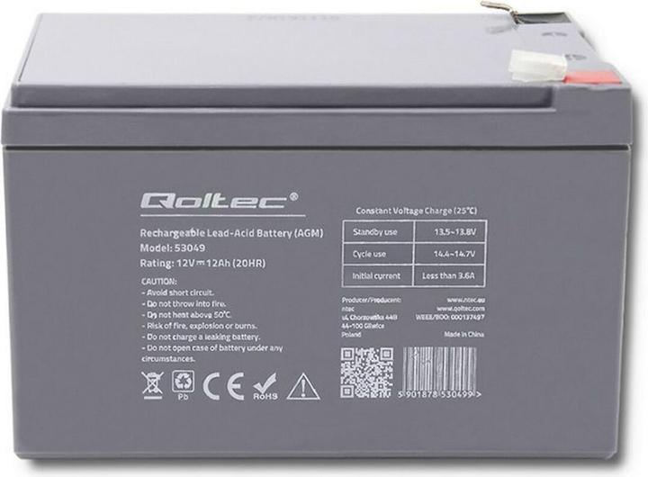 Actual product image Qoltec 53049 AGM battery| 12V| 12Ah - Battery - 12.000 mAh (12 V, 12 Ah)