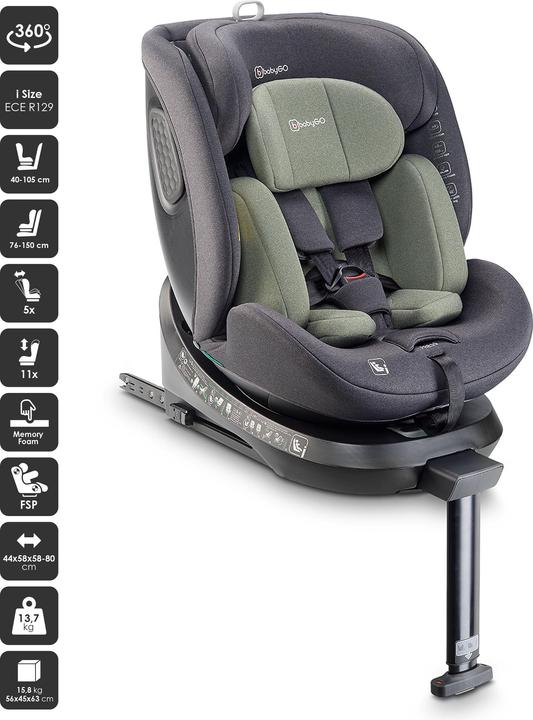 Actual product image BabyGo Move 360 Green child seat (Reboarder, ECE R129/i-Size Standard)