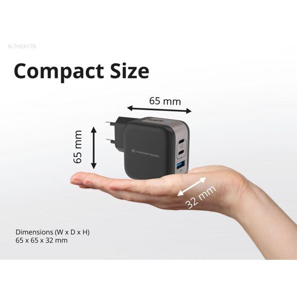 Produktbild Conceptronic Ladegerät 3Port 67W,2xUSB-C,3-in-1 USB-A PD sw (67 W, 3 Ports)