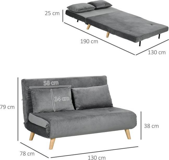 Produktbild Swisshandel24 Schlafsofa 2-Sitzer Sofa mit Bettfunktion, Klappsofa mit verstellbare Rückenlehne, Kissen, Schlafcou