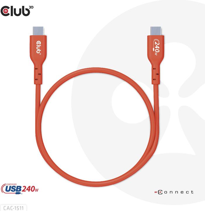 Produktbild Club 3D Club3D Kabel USB 2 Typ C PD 240W / 480Mb 1m St/St retail (1 m, USB 2.0, 240 W)