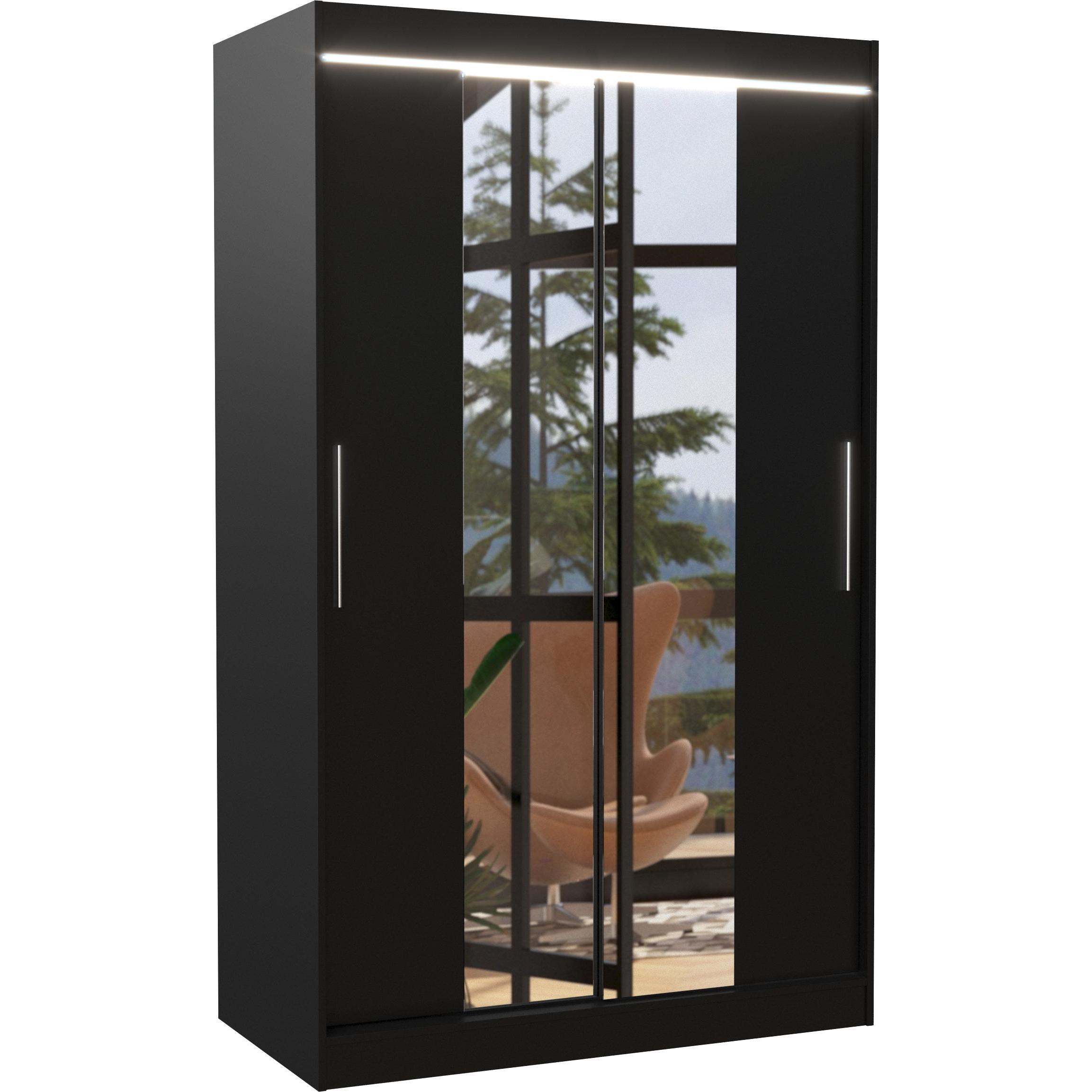 ADRK Furniture, Kleiderschrank, Verschiebbarer Kleiderschrank mit Spiegel und Beleuchtung LED SANTOS 120 (120 x 58 x 200...