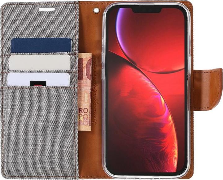 Produktbild iPhone 13 mini - Canvas Stoff Leder Etui grau (Apple iPhone 13 mini)