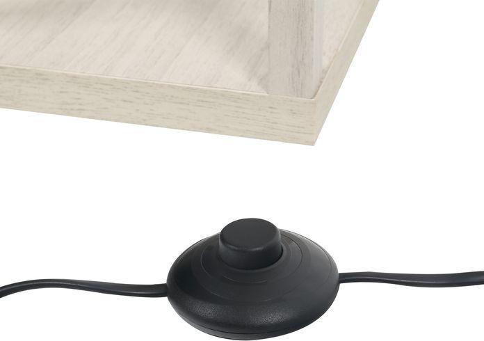 Actual product image Swisshandel24 Floor lamp Floor lamp with 3 shelves E27 up to 40W E1-MDF, acrylic oak+white 26 x 26 x 160 cm (E27)