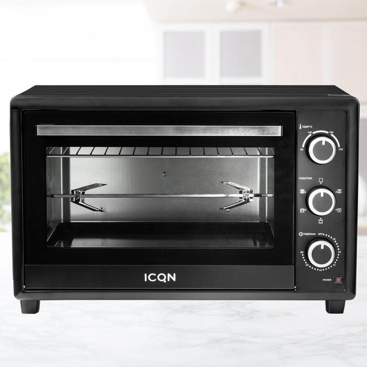 Actual product image Icqn Vrijstaande Oven - 50L - Convectie Mini Oven - Hetelucht & Grillfunctie - Gemailleerde Holte - Zwart