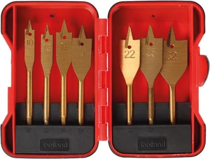 Actual product image Power tools & accessories FLAT WOOD DRILL SET - TITANIUM COATED - 7 pcs (10 mm, 12 mm, 16 mm, 19 mm, 22 mm, 25 mm, 32 mm)