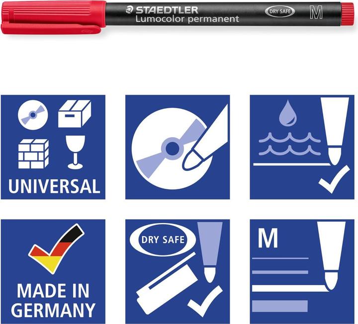 Actual product image Magni STAEDTLER permanent universal pen Lumocolor, smudge-proof and waterproof, dries in seconds, after (Blue, 1 mm, 1 x)
