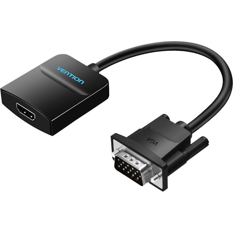 Vention Convertitore da VGA a HDMI con Micro USB femmina e porta audio 0,5M Nero (Adattatore angolare, Convertitore videocamera), Convertitore video