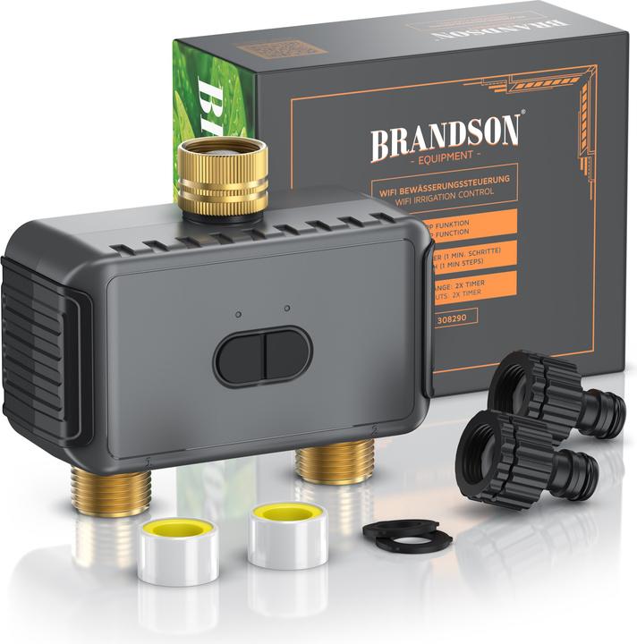 Actual product image Brandson Smarter Bewässerungstimer WLAN/App, 2-Zonen, Tuya, Alexa/Google, Regenverzögerung, Adapter-Set, IPX5