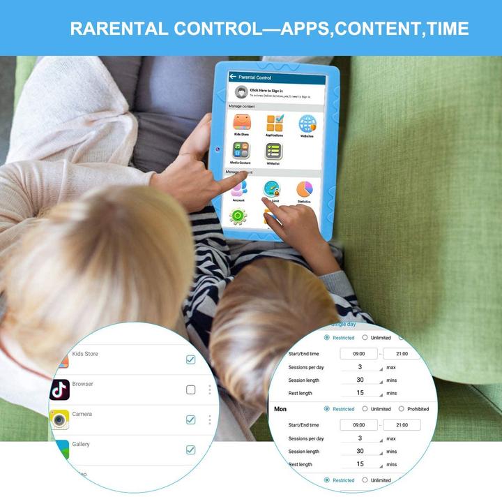 Actual product image Sannuo Kids tablet (4G, 10", 32 GB, Blue)