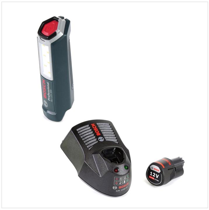 Actual product image Bosch Professional GLI 12V-300 Battery lamp + 1x GBA 12 V 3.0 Ah battery + GAL 1230 charger (300 lm)
