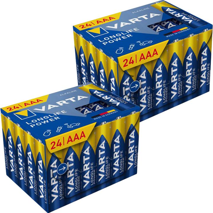 Produktbild Varta 2er-Set Longlife Power Alkaline-Batterien Typ AAA / Micro, 1,5 Volt, 2x 24er-Pack (48 Stk., AAA)