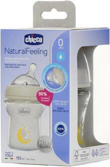 Actual product image Chicco Baby Bottle NATURAL FEELING Glass Teat Silicone Slow Flow UNI 0m+ (150 ml)