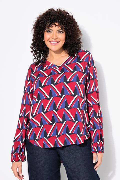 Image du produit Ulla Popken Blouse imprimé graphique, décolleté en V et manches 3/4 (58)