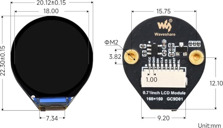 Immagine prodotto WaveShare 0.71inch LCD Display Rund 160x160