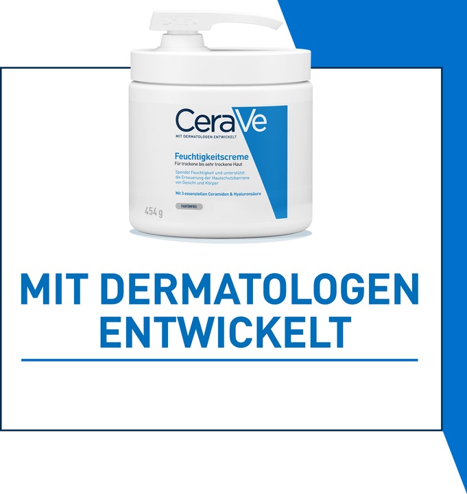 Produktbild CeraVe Feuchtigkeitscreme: Reichhaltige Creme für trockene bis sehr trockene Haut für Gesicht und Körper (Körpercreme, 454 ml)