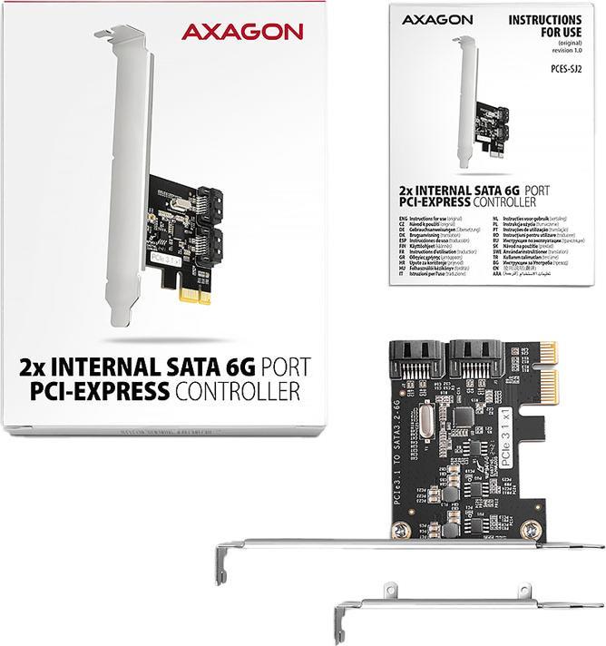 Produktbild Axagon PCES-SJ2 Kontroler PCIe 2x wewnętrzny port SATA 6G, chipset JMB582 SP & LP