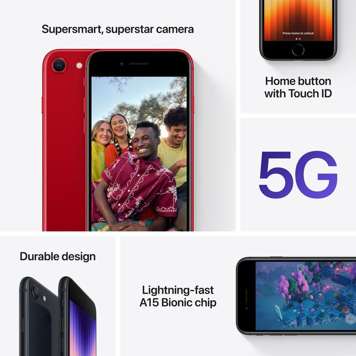 Productafbeelding Apple iPhone SE (3e generatie) (64 GB, Middernacht, 4.70", SIM + eSIM, 12 Mpx, 5G)