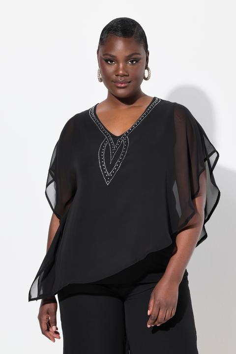 Produktbild Ulla Popken Chiffonbluse, Oversized, V-Ausschnitt, Halbarm (54)