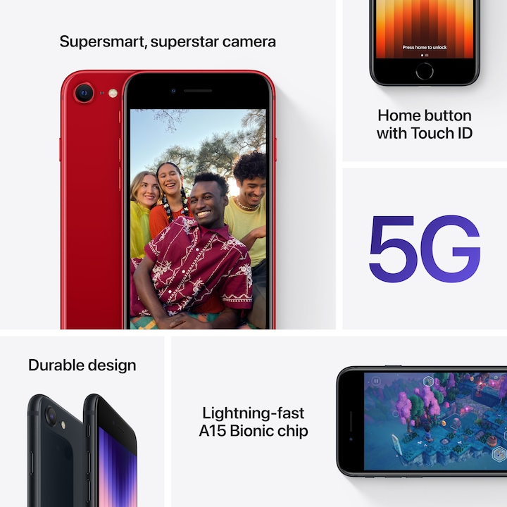 Actual product image Apple iPhone SE (3rd Gen) (128 GB, Midnight, 4.70", SIM + eSIM, 12 Mpx, 5G)