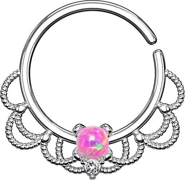 Actual product image Star Piercing Septum ring silver filigree with opal pink (Brass)