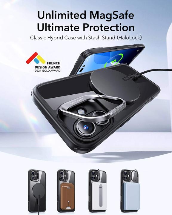 Immagine prodotto ESR Custodia HaloLock ibrida classica con supporto Stash (Apple iPhone 16)
