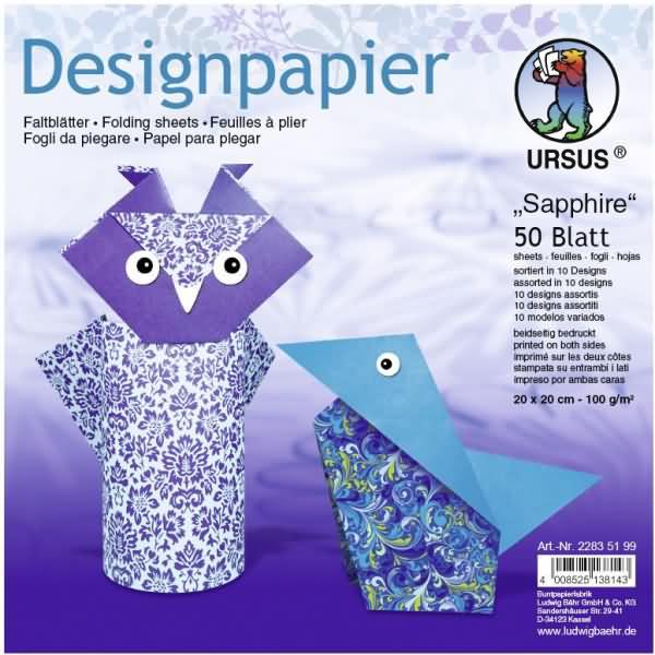 Ursus, Bastelpapier, Desinpapier Faltblätter 'Sapphire' 100g/qm 20x20cm VE=50 Blatt sortiert 10 Designs (100 g/m², 50 x)