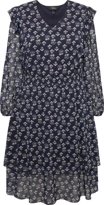 Produktbild Ulla Popken Kleid, doppellagig, V-Ausschnitt, Rüsche, Langarm (62)