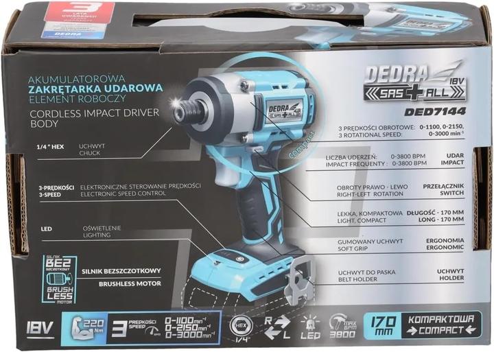 Productafbeelding Dedra Compacte borstelloze schroevendraaier 18V, DED7144 220 Nm