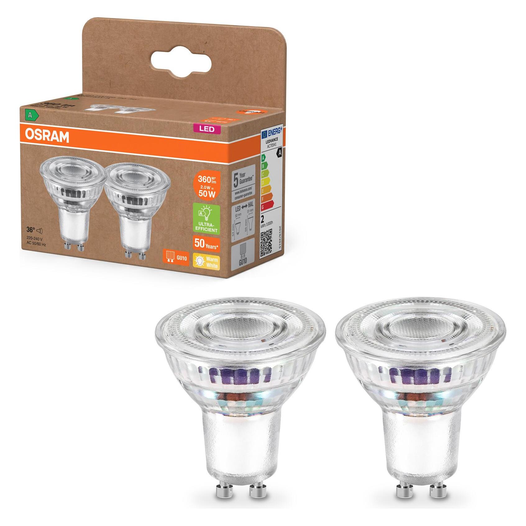 Osram, Verlichtingsmiddel, 4099854245299 Led Reflectorlamp Eek A - G GU10 Reflector 2 W 50 Warm Wit O (GU10, 360 lm, 2 x)