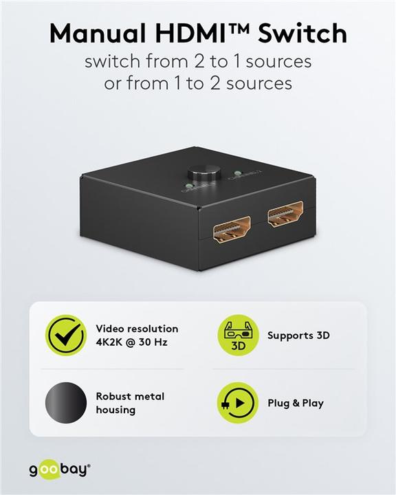 Produktbild Goobay Manuelle HDMI-Umschaltbox 2 auf 1 4K @ 30 Hz