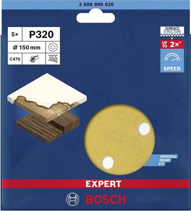 Produktbild Bosch Professional Zubehör EXPERT C470 Schleifpapier mit 6 Löchern für Exzenterschleifer, 150 mm, G 320, 5-tlg. (320)