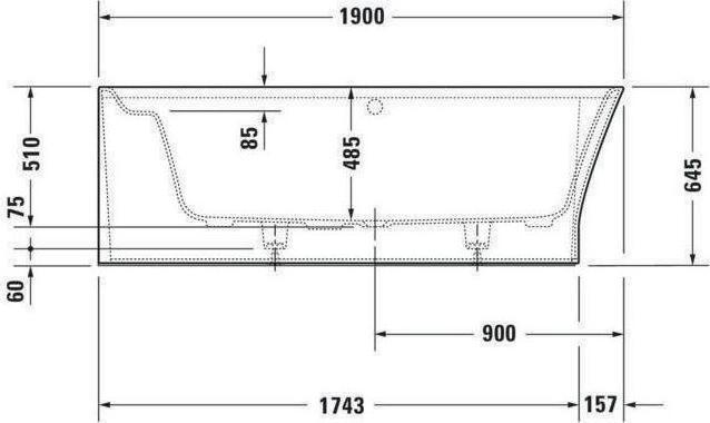 Produktbild Duravit Badewanne CAPE COD 1900x900 1 Rückenschräge Ecke links weiss (205 l, 190 cm, 90 cm)