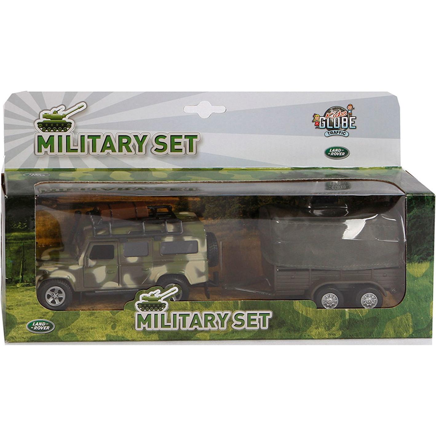 Thumbnail - Kids Globe Farming Landrover aus Druckguss mit Trailer Army