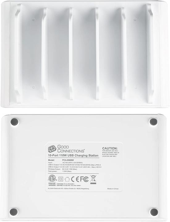 Productafbeelding Good Connections USB desktop snellaadstation 110W, 10-poorts (5x USB-Câ"¢ en 5x USB-A), PD 3.0, QC 3.0, wit, Goed (110 W, 10 ports)