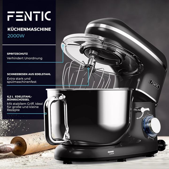 Produktbild Fentic Knetmaschine mit Rührhaken (2000 W, 6.20 l)