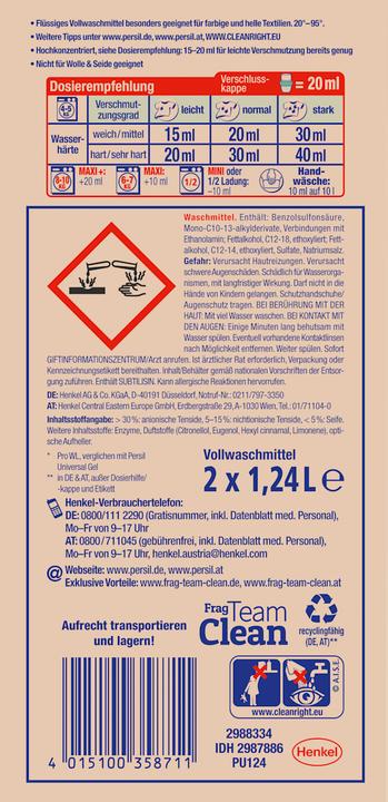 Produktbild Persil ULTRA KONZENTRAT UNIVERSAL GEL TIEFENREIN Waschmittel 2x 1,24 l (124 Waschgänge, Flüssigwaschmittel)