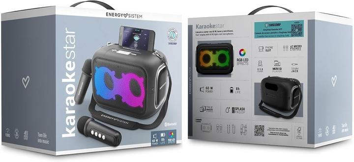 Produktbild Energy Sistem Karaoke Machine | KaraokeStar | 60 W | Bluetooth | Black | 4 Ω | Portable | Wireless connection (8 h)