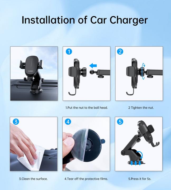 Actual product image Choetech T203-F gravity car holder with 15W inductive charger for cockpit - black