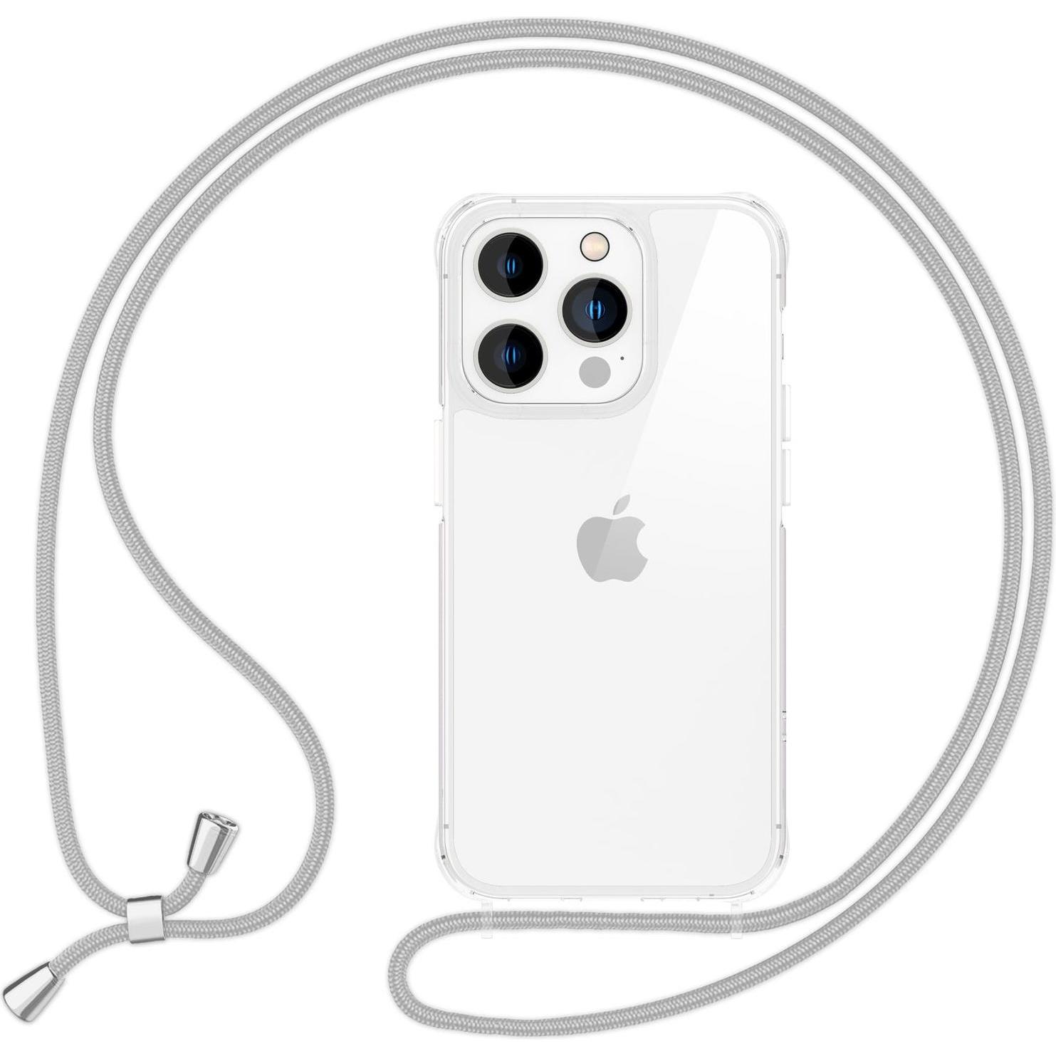 Nalia Klare Hülle mit Kette zum Umhängen, Handykette, Grau