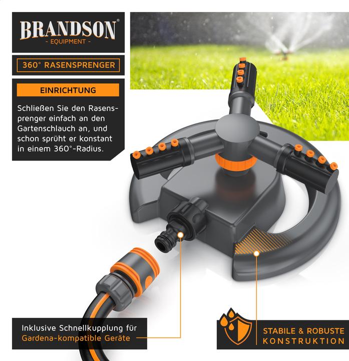 Image du produit Brandson 2x Kreisregner Garten Sprinkler, 360° Rasensprenger rund, 3 Arm, rotierend, für Flächen bis 314 m² (Arroseur circulaire)