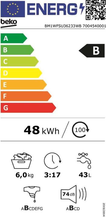 Energie-Label Beko BM1WFSU36233WB (6 kg, Links)