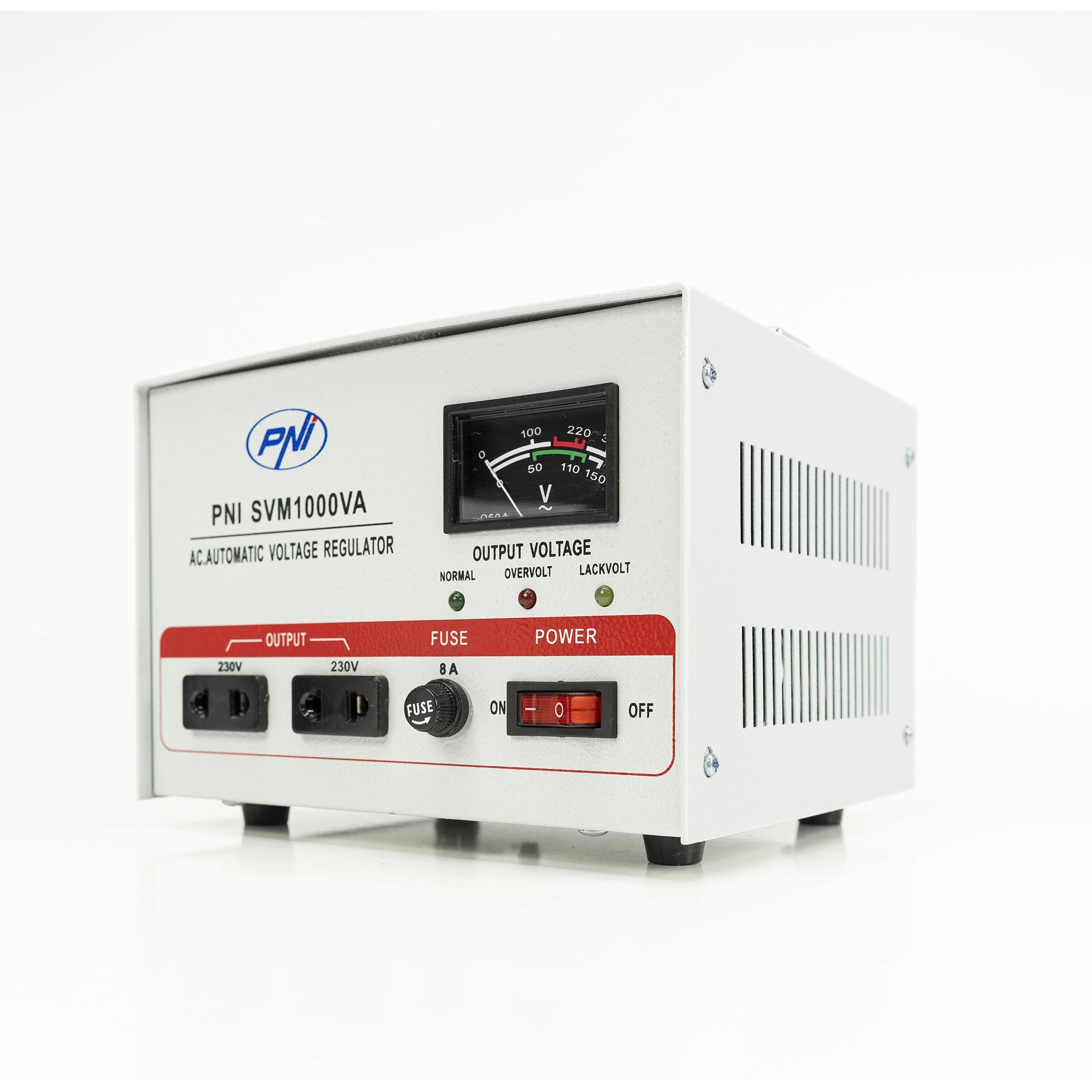 PNI Spannungsstabilisator SVM1000VA mit Servomotor, 800 W, 3,6 A, Ausgang 230 V (1000 VA, 800 W, Online-Doppelwandler US...