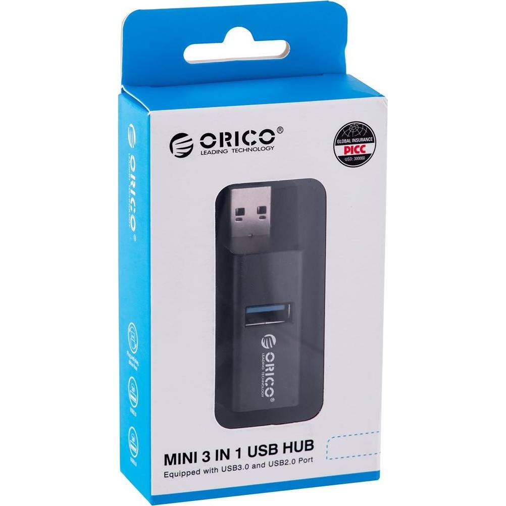 Thumbnail - Orico HUB USB Mini hub 3x USB-A 2.0 (MINI-U32L-BK-BP) (USB-C, 3 Ports), Dockingstation + USB Hub, Schwarz