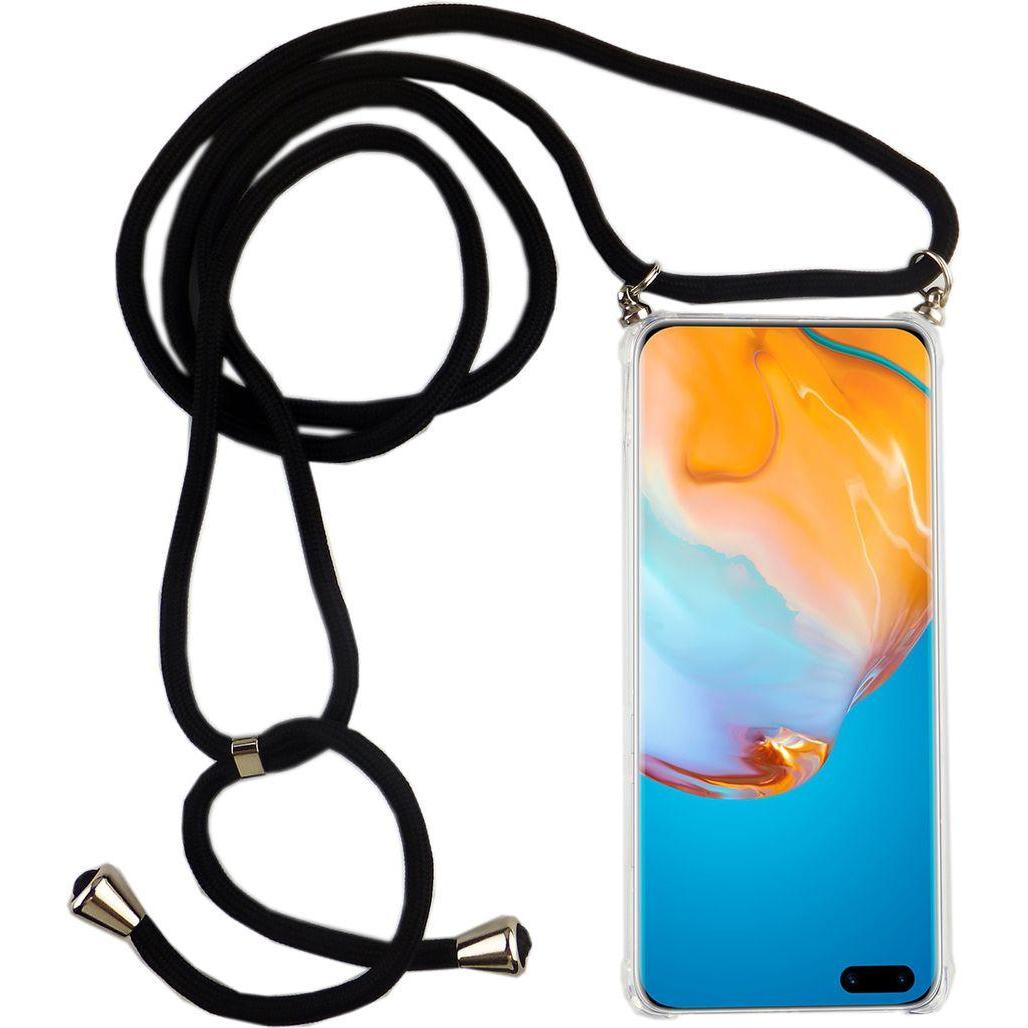 König Design Huawei P40 Pro Handykette Hülle mit Band Case zum umhängen mit Kordel Schwarz, Handykette, Transparent