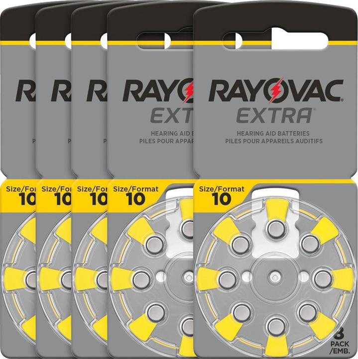 Image du produit Rayovac Lot de 5 piles pour aides auditives Extra 10, jaune, 1,45V 105 mAh, pack de 40 (40 pcs, 10, 105 mAh)