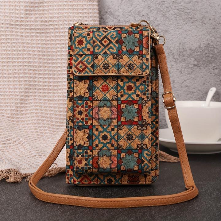 Image du produit Only-Bags.Store Bohemian Floral Pattern Wallet, Retro Vegan Leather Coin Purse, Crossbody Mobile Phone Bag
